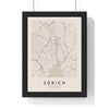 Zürich street map poster in cream, minimal city map print framed in a black frame