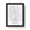 Zürich street map poster in white, minimal city map print framed in a black frame