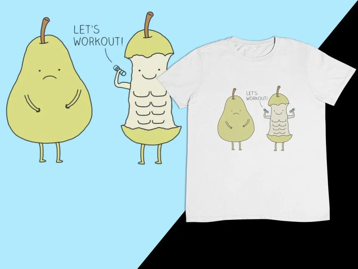 Clothing Let’s Workout Funny Pear Gym T-Shirt – Fruit Pun Tee for Fitness & Humor Fans Poster Kingz
